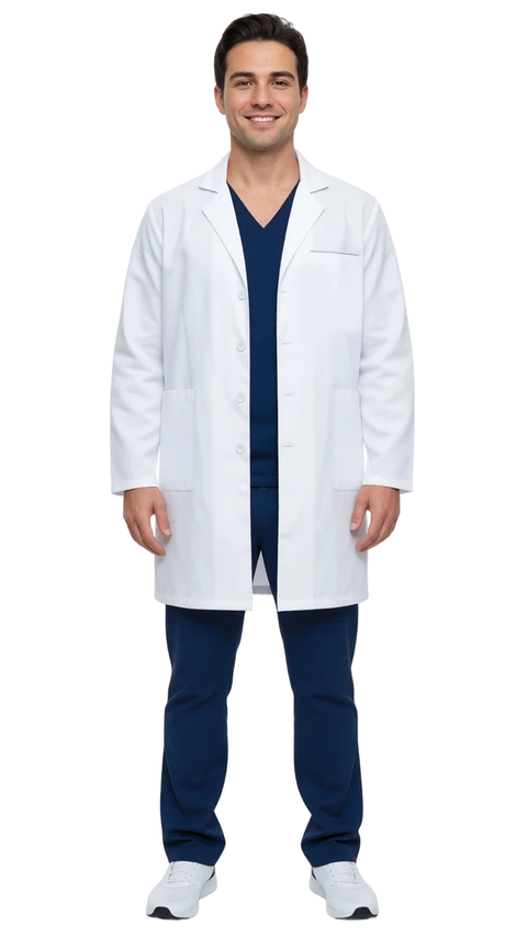 Men's Multi-Pocket Long Lab Coat Medical Uniform