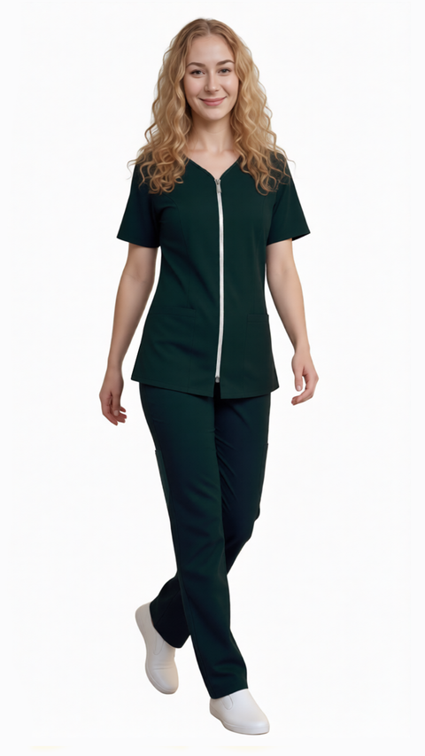 Women's Full Zipper Soft Stretch Scrub Set - Style ST800