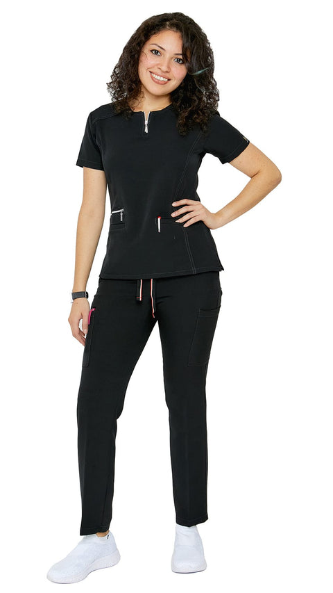 Women's Soft Stretch Silver Zipper Uniform Scrubs - Style ST400 - Dress A Med