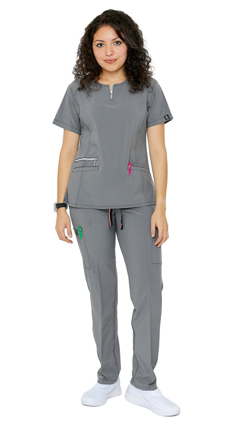 Women's Soft Stretch Silver Zipper Uniform Scrubs - Style ST400 - Dress A Med