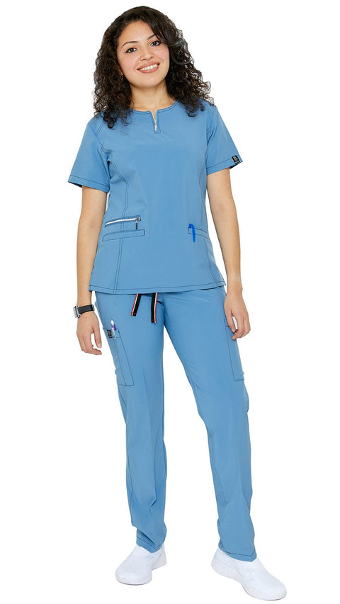 Women's Soft Stretch Silver Zipper Uniform Scrubs - Style ST400 - Dress A Med