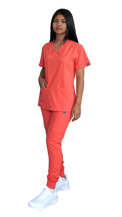 Women's Stretch Slim Fit Zipper Jogger Uniform - Style ST88-JR - Color Tangerine