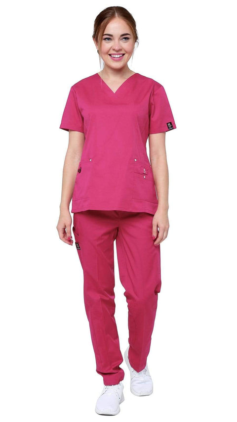Women's 11 Pocket Stretch Slim Fit Uniform Scrubs - Style ST408 - Dress A Med