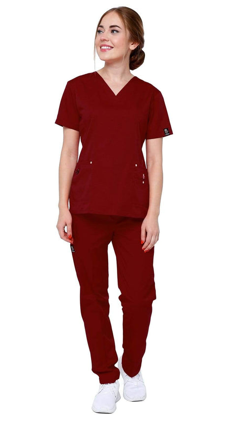 Women's 11 Pocket Stretch Slim Fit Uniform Scrubs - Style ST408 - Dress A Med