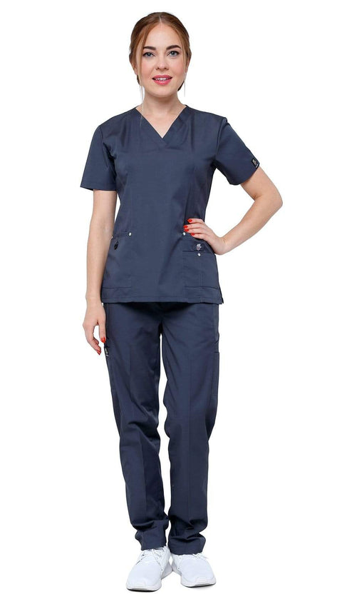 Women's 11 Pocket Stretch Slim Fit Uniform Scrubs - Style ST408 - Dress A Med