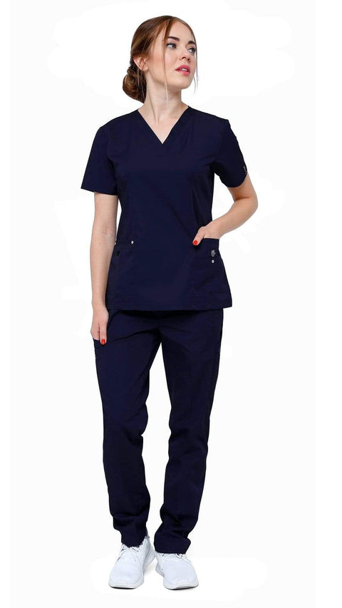 Women's 11 Pocket Stretch Slim Fit Uniform Scrubs - Style ST408 - Dress A Med
