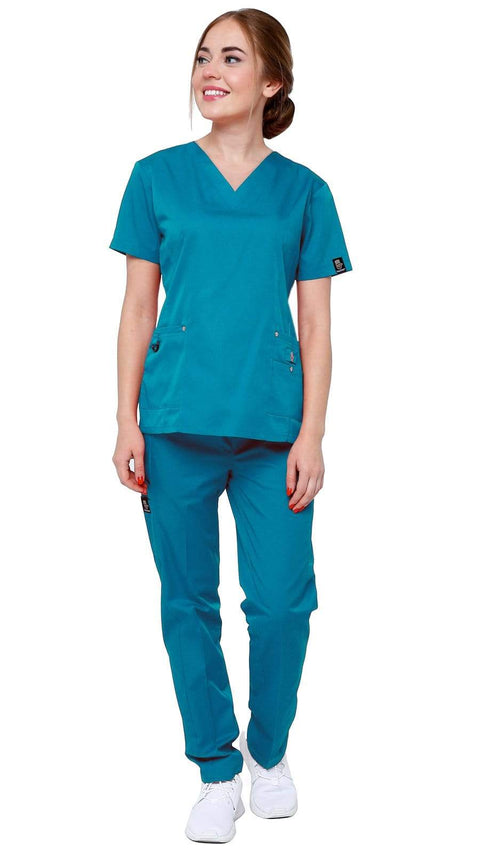 Women's 11 Pocket Stretch Slim Fit Uniform Scrubs - Style ST408 - Dress A Med