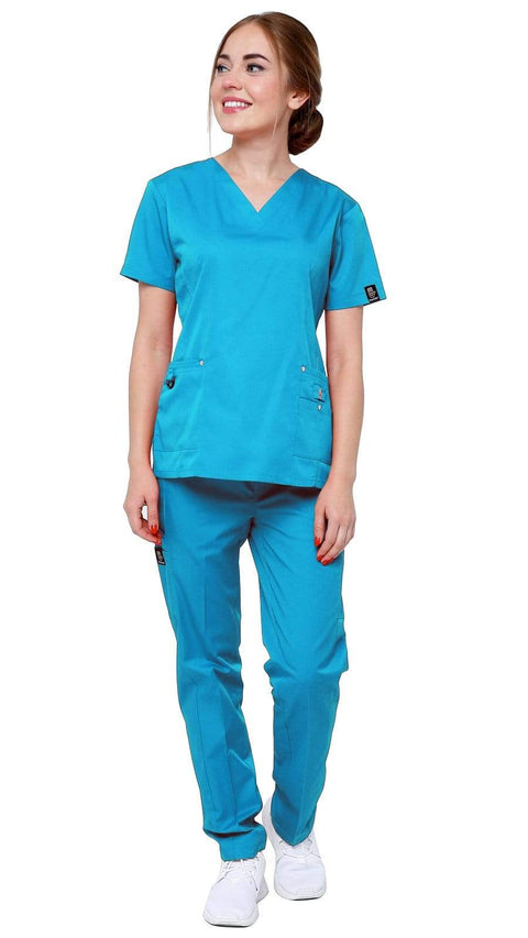 Women's 11 Pocket Stretch Slim Fit Uniform Scrubs - Style ST408 - Dress A Med