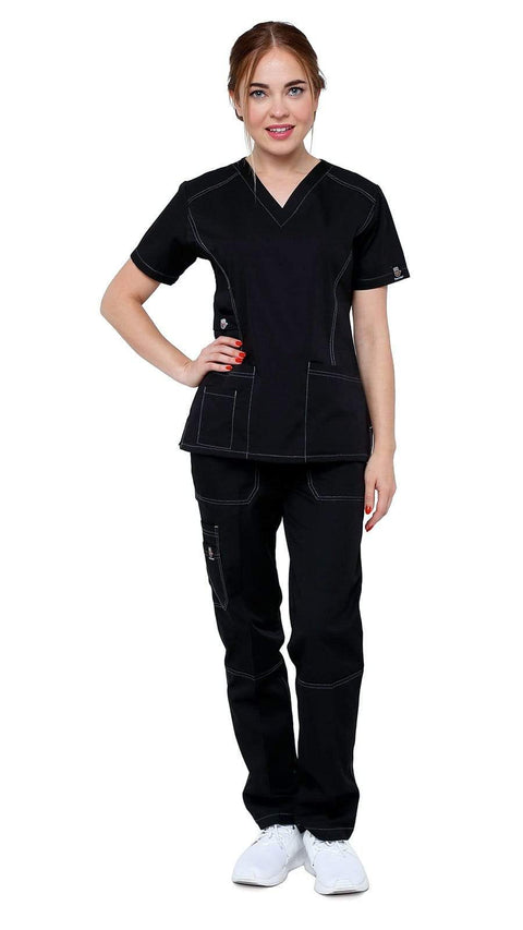 Women's Designer Slim Fit Contrast Medical Scrubs - Style 804 - Dress A Med