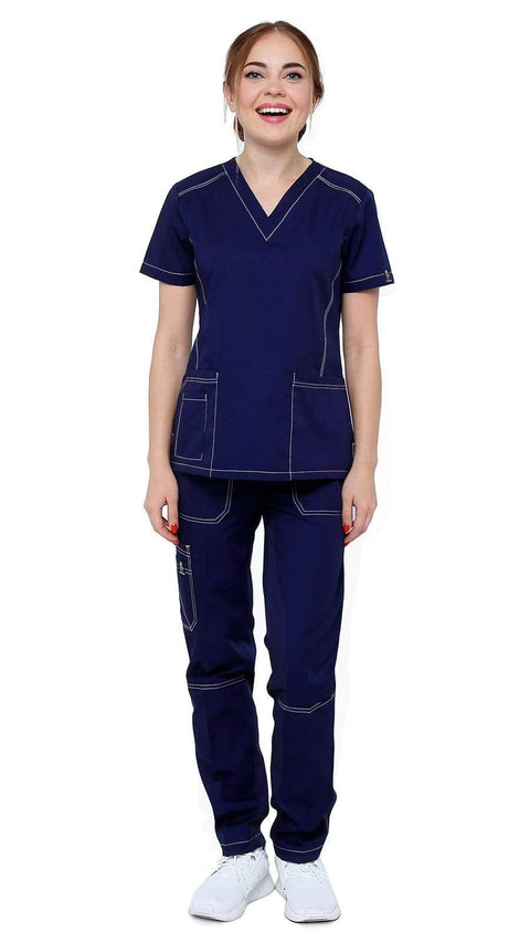 Women's Designer Slim Fit Contrast Medical Scrubs - Style 804 - Dress A Med