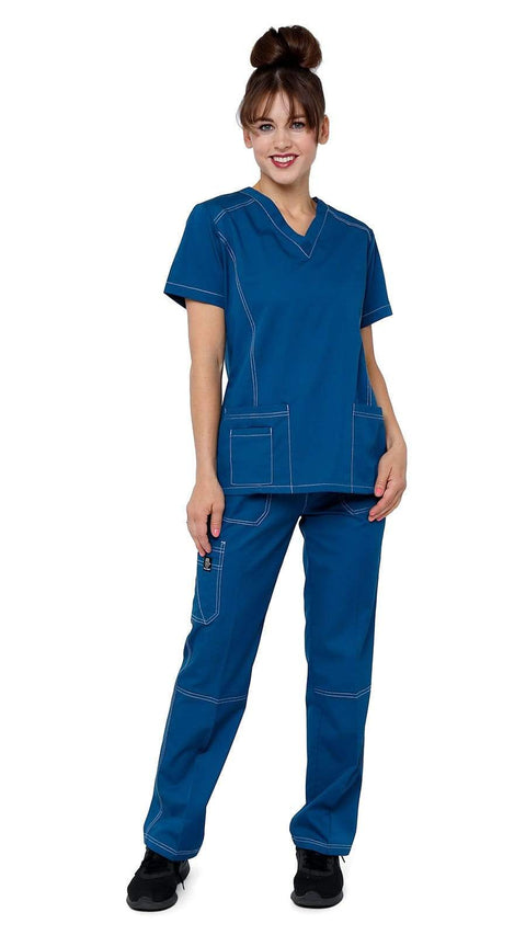Women's Designer Slim Fit Contrast Medical Scrubs - Style 804 - Dress A Med