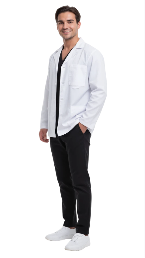 Men's Multi-Pocket Short Lab Coat Medical Uniform