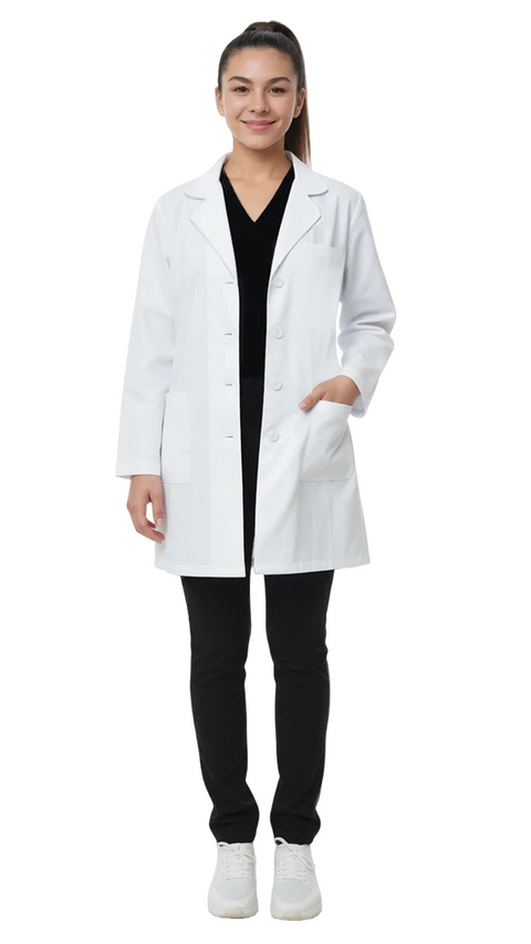 Women's Multi-Pocket Long Lab Coat Medical Uniform