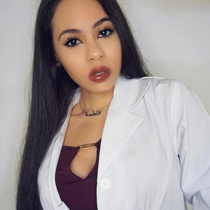 Women's Adjustable Long Lab Coat Medical Uniform