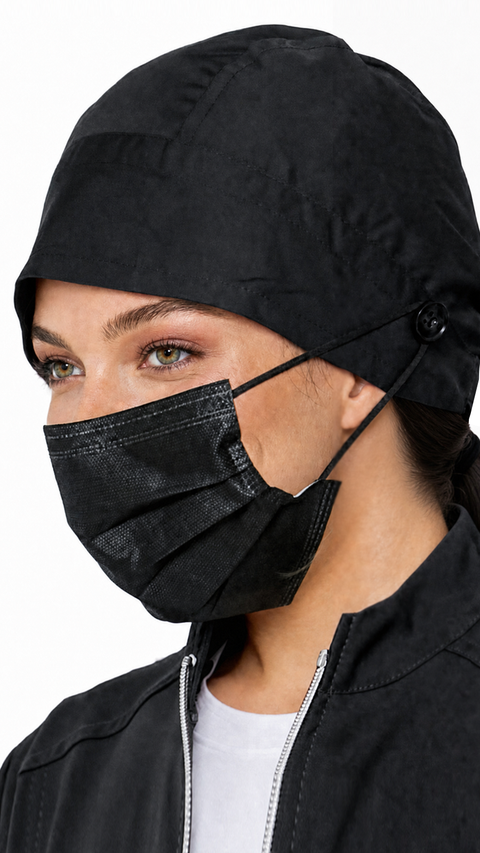 Nurse Skull Cap Hat with Mask Extending Buttons