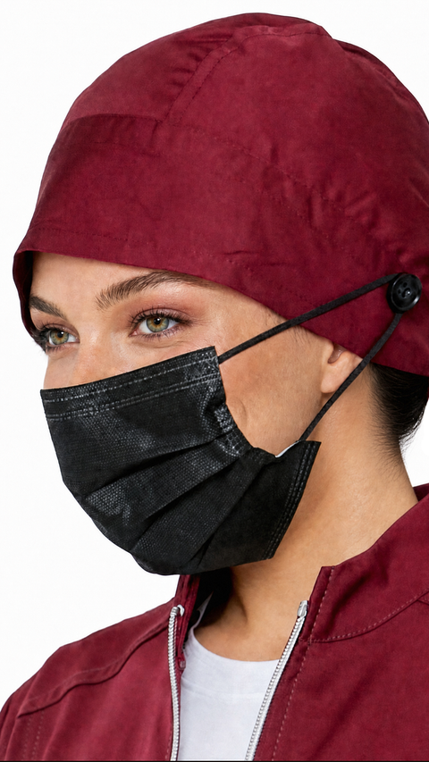 Nurse Skull Cap Hat with Mask Extending Buttons