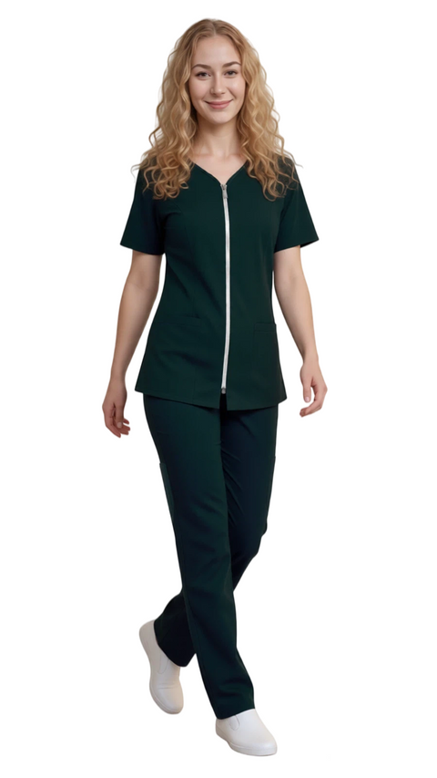 Women's Full Zipper Soft Stretch Scrub Set - Style ST800 - Dress A Med