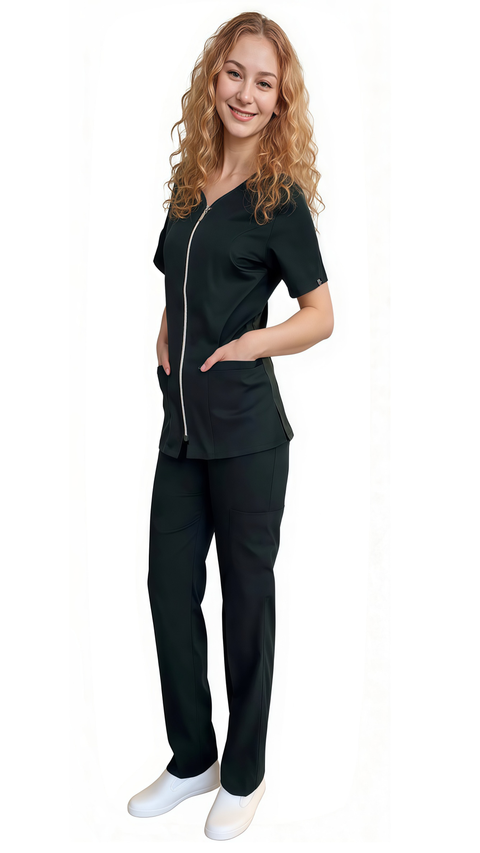 Women's Full Zipper Soft Stretch Scrub Set - Style ST800