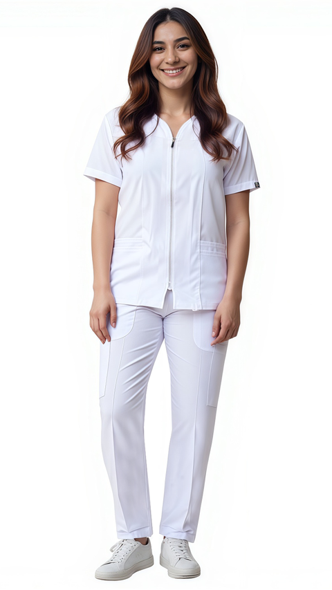 Women's Full Zipper Soft Stretch Scrub Set - Style ST800