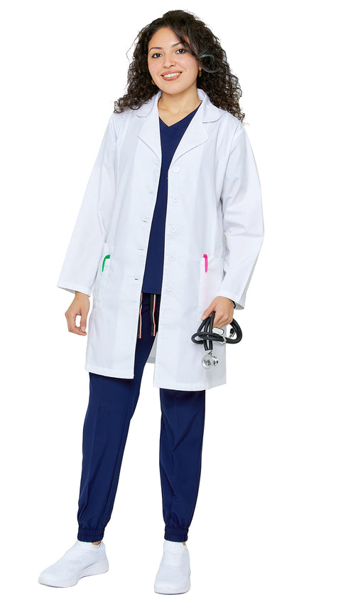 Women's Multi-Pocket Long Lab Coat Medical Uniform - Dress A Med