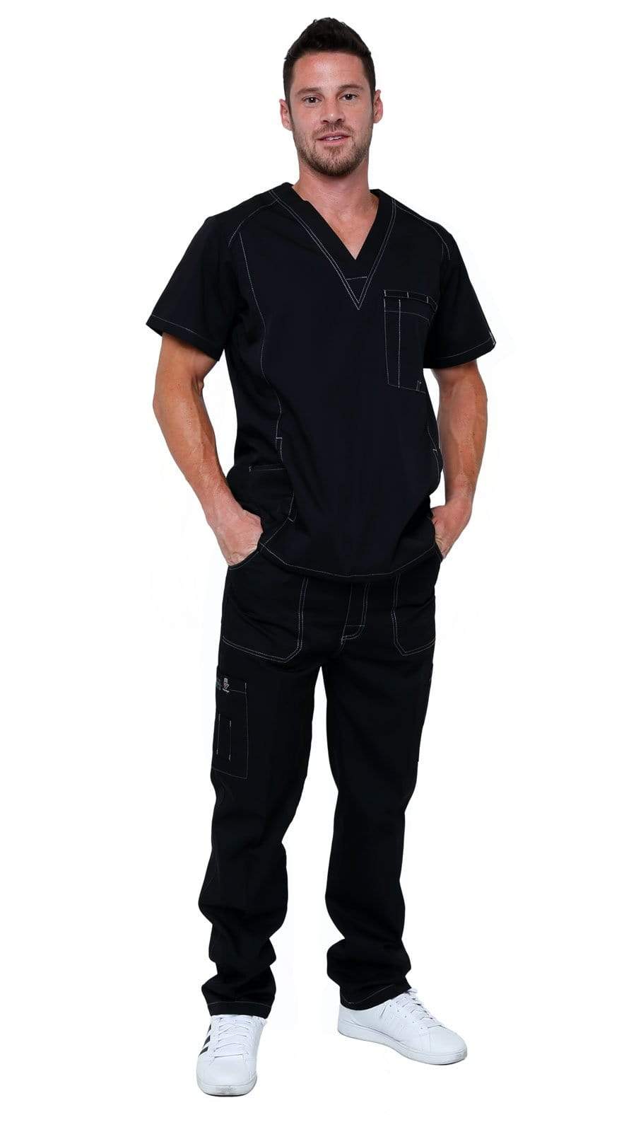 Dress A Med Men's Multi-Use Pockets Classic Uniform Scrubs