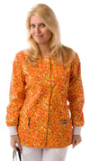 Women's Designer Orange Bubbles Print Scrubs Jacket - Dress A Med
